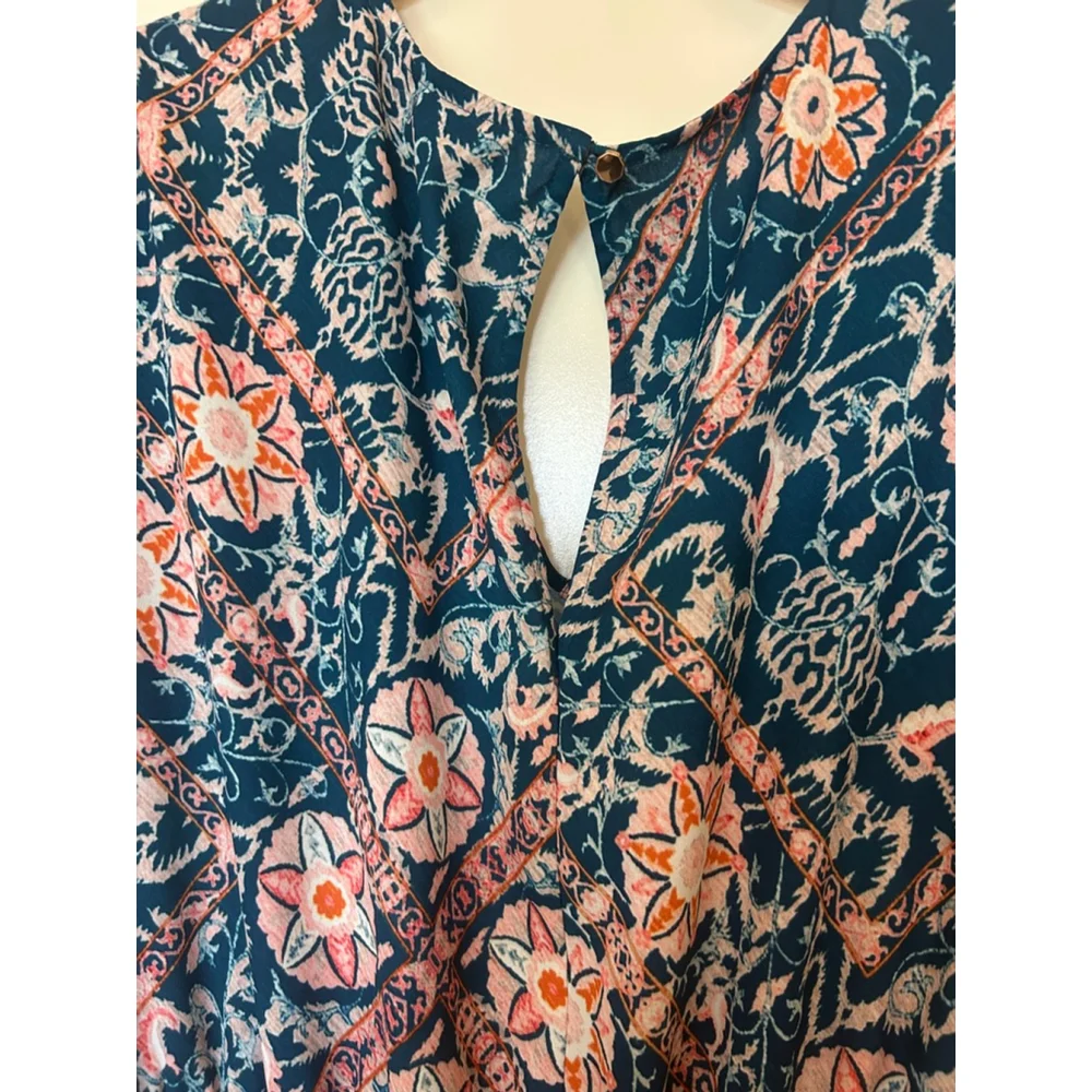 Women's INC International Concepts Teal Pink Floral Midi Dress Size 10 - Picture 4 of 6